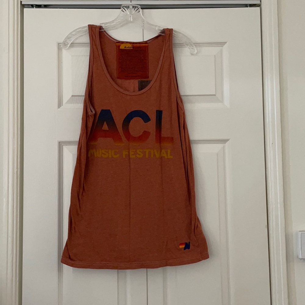 Aviator Nation Brown Tank Top with Blue and Yellow Print